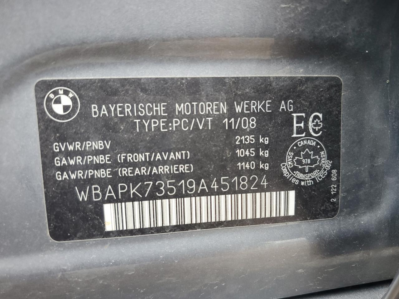 2009 BMW 328 Xi VIN: WBAPK73519A451824 Lot: 56158885
