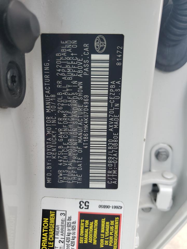 2019 Toyota Camry Xse VIN: 4T1B61HK4KU704969 Lot: 56729235