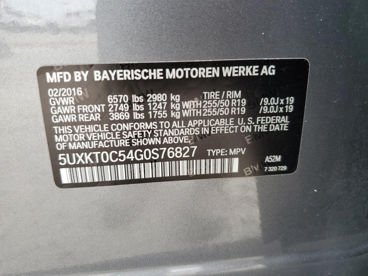 2016 BMW X5 Xdr40E VIN: 5UXKT0C54G0S76827 Lot: 56606325