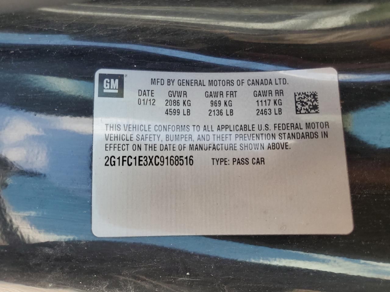 2012 Chevrolet Camaro Lt VIN: 2G1FC1E3XC9168516 Lot: 56831515