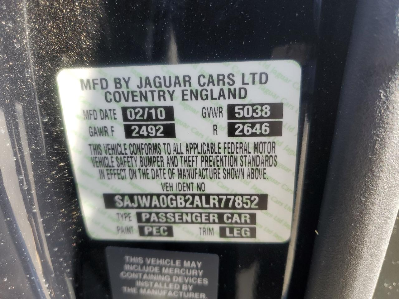 2010 Jaguar Xf Premium VIN: SAJWA0GB2ALR77852 Lot: 56589755