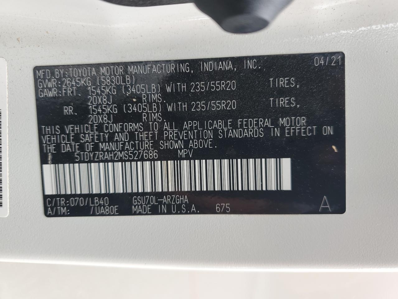 2021 Toyota Highlander Limited VIN: 5TDYZRAH2MS527686 Lot: 56644015
