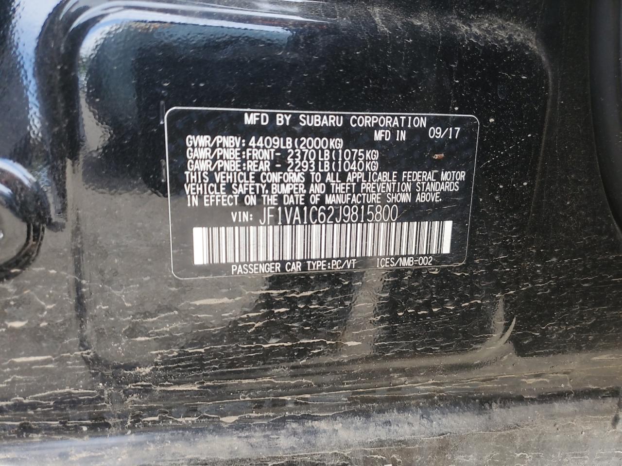 2018 Subaru Wrx Premium VIN: JF1VA1C62J9815800 Lot: 56200955