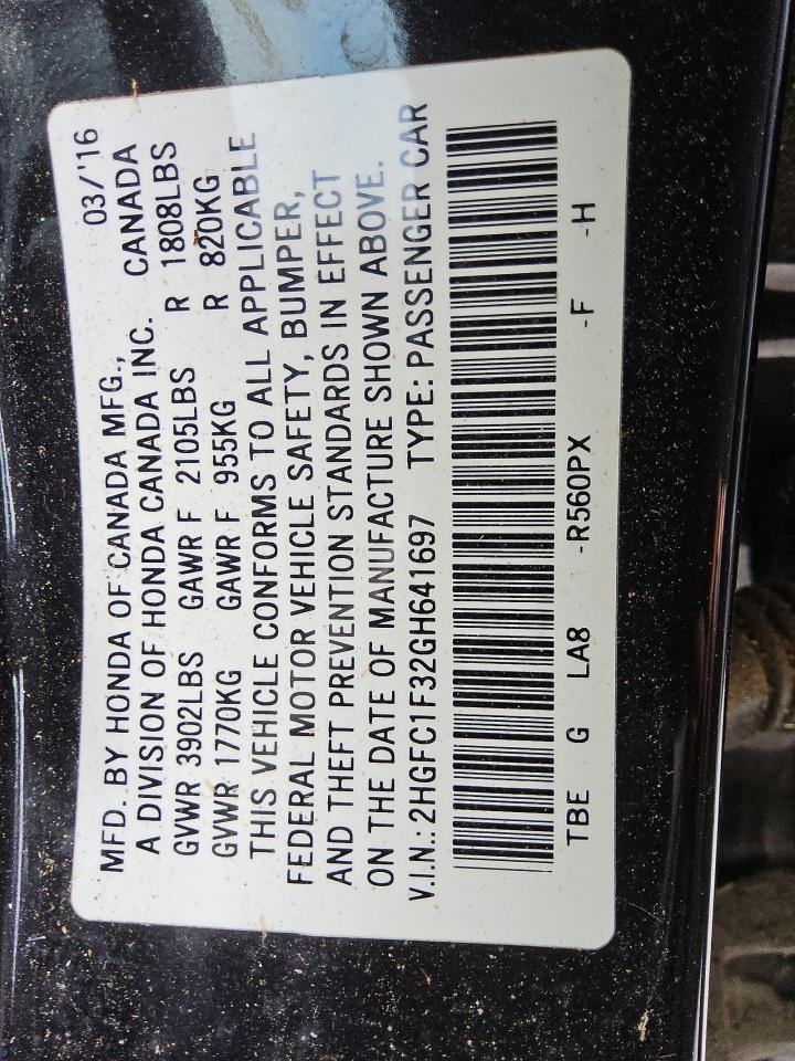2HGFC1F32GH641697 HONDA CIVIC 2016
