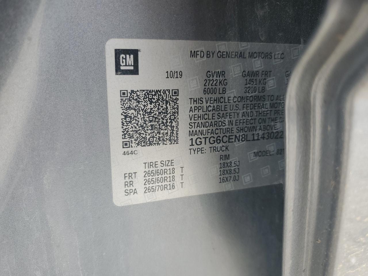2020 GMC Canyon Sle VIN: 1GTG6CEN8L1143022 Lot: 56458215