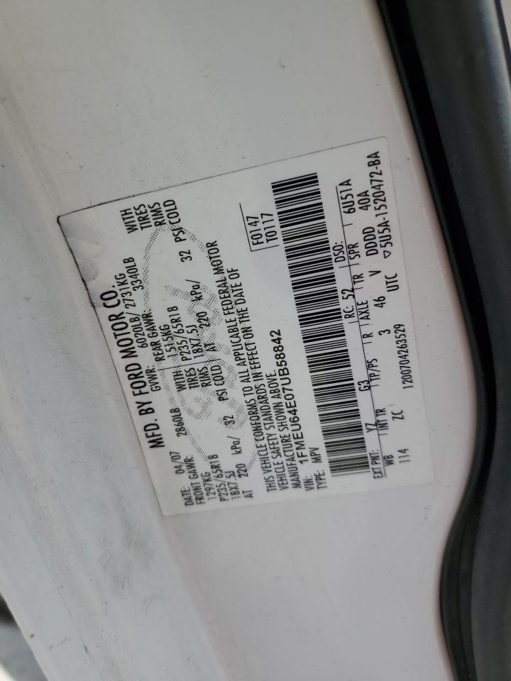 2007 Ford Explorer Eddie Bauer VIN: 1FMEU64E07UB58842 Lot: 56553845