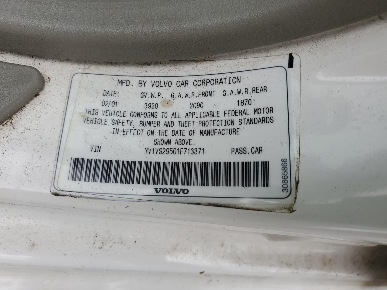 2001 Volvo S40 1.9T VIN: YV1VS29501F713371 Lot: 58177895