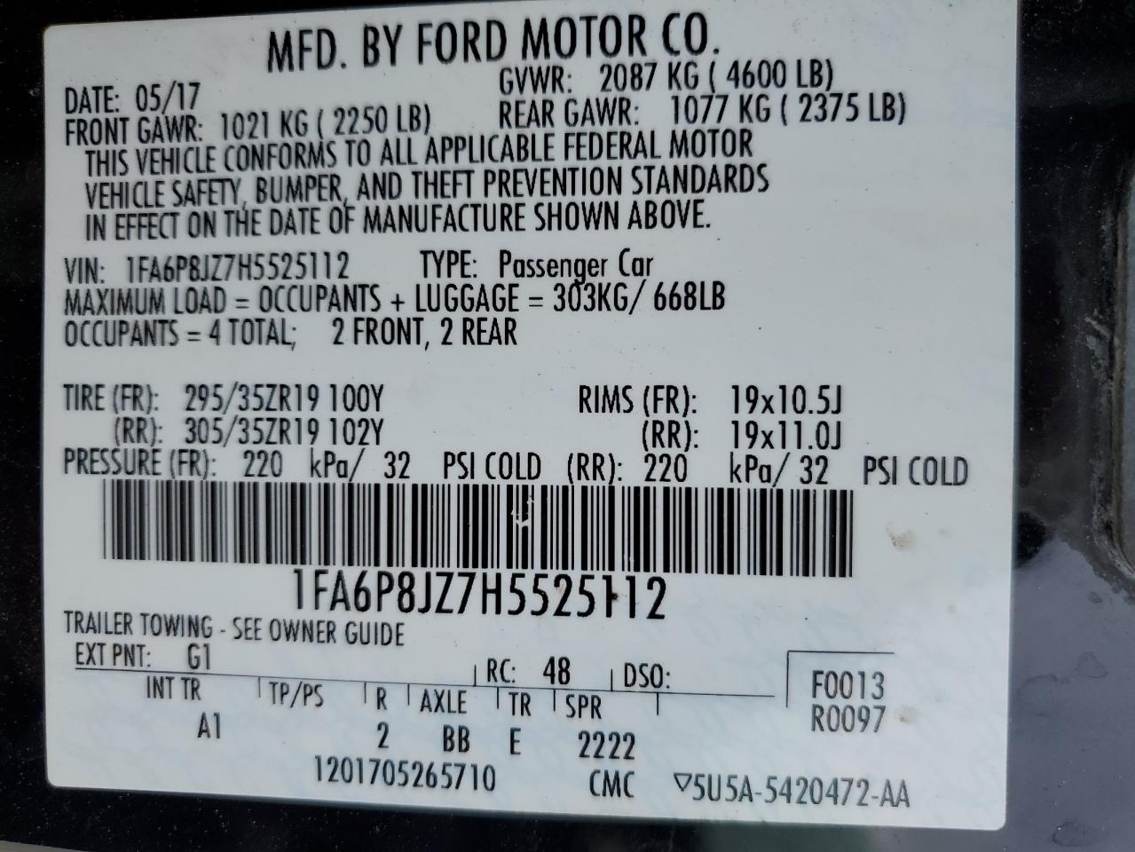 2017 Ford Mustang Shelby Gt350 VIN: 1FA6P8JZ7H5525112 Lot: 56660275