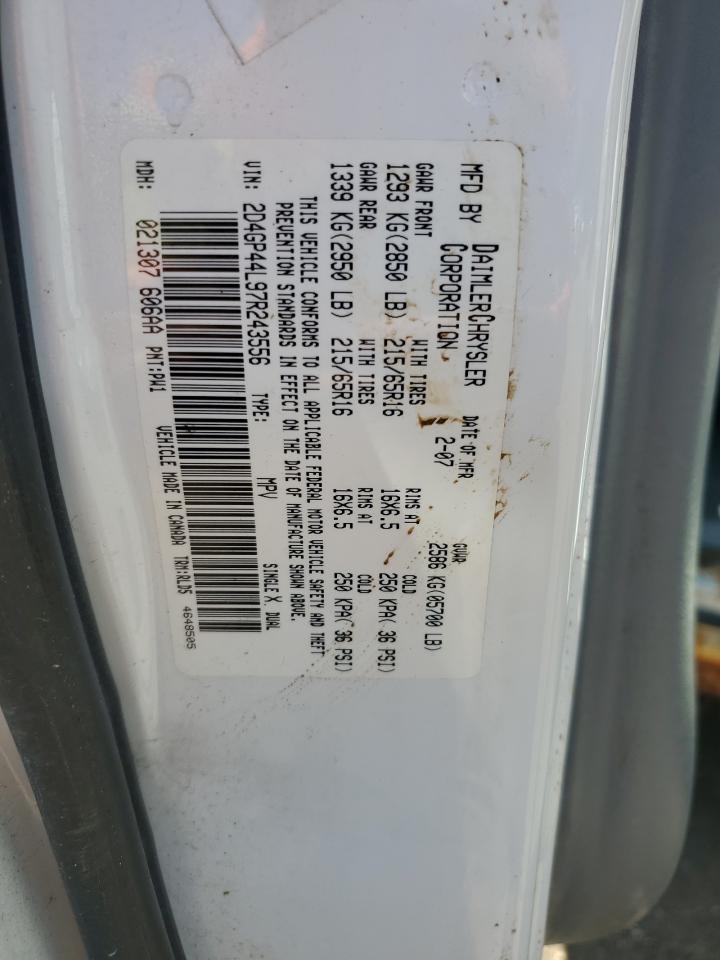 2007 Dodge Grand Caravan Sxt VIN: 2D4GP44L97R243556 Lot: 57317885
