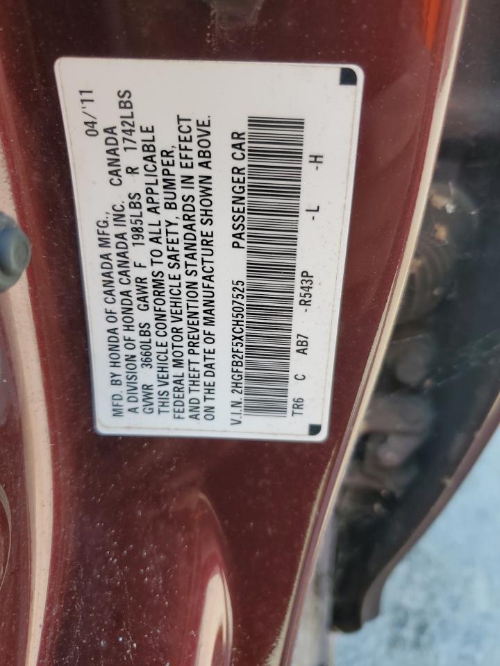 2012 Honda Civic Lx VIN: 2HGFB2F5XCH507525 Lot: 63492225