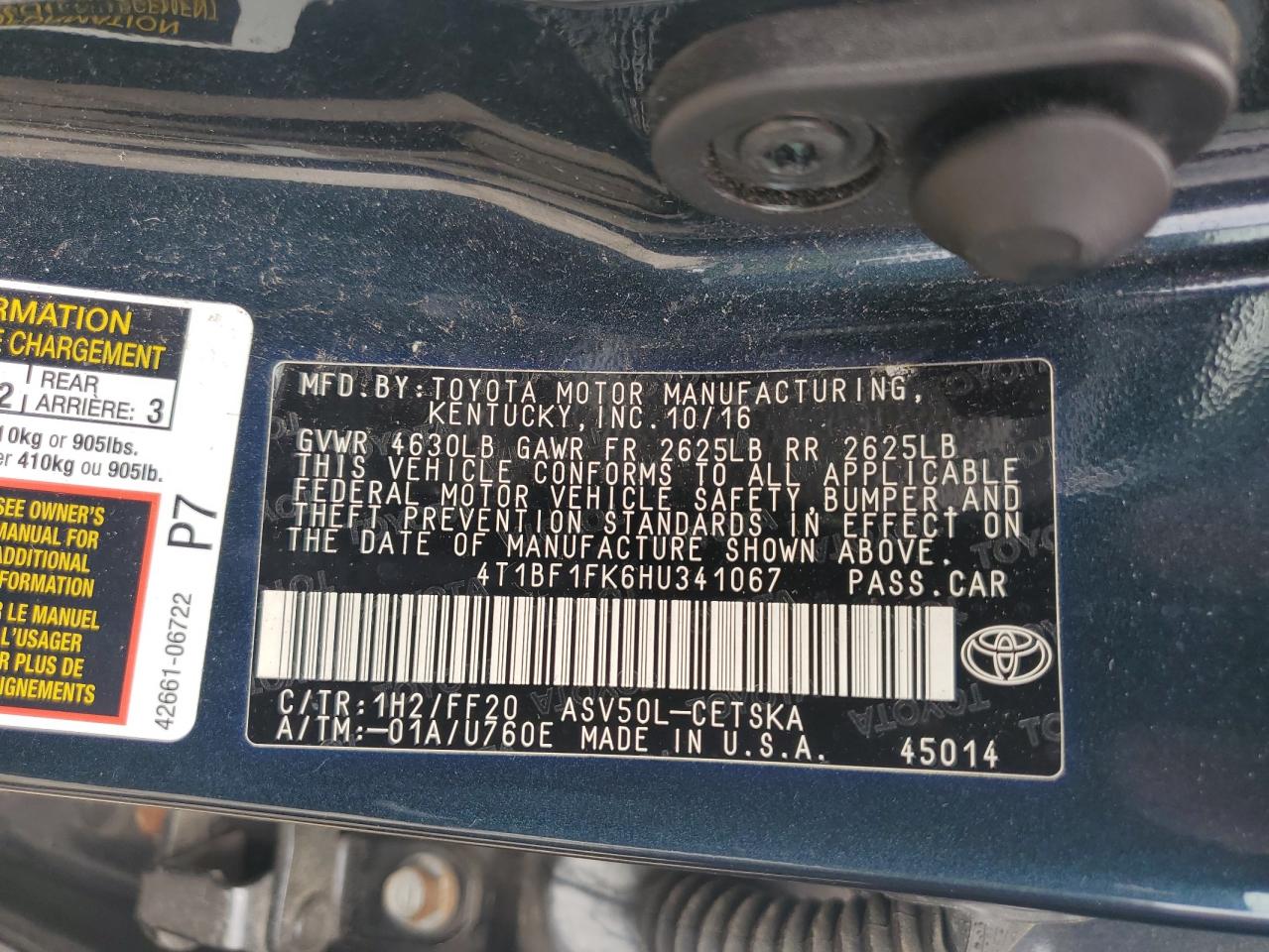2017 Toyota Camry Le VIN: 4T1BF1FK6HU341067 Lot: 57134695