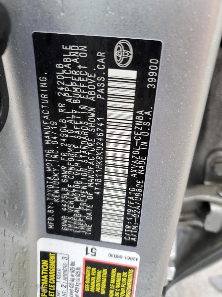 2019 Toyota Camry L VIN: 4T1B11HK8KU246741 Lot: 58894945