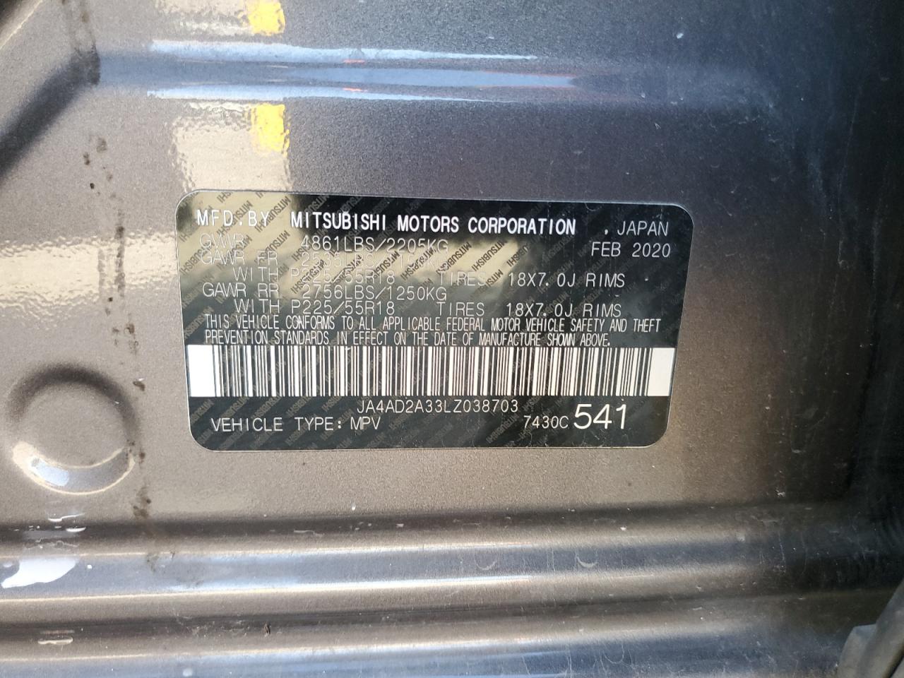 2020 Mitsubishi Outlander Es VIN: JA4AD2A33LZ038703 Lot: 56631405