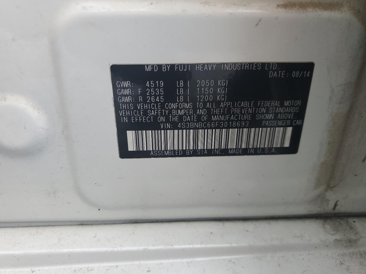 2015 Subaru Legacy 2.5I Premium VIN: 4S3BNBC66F3018693 Lot: 56736245