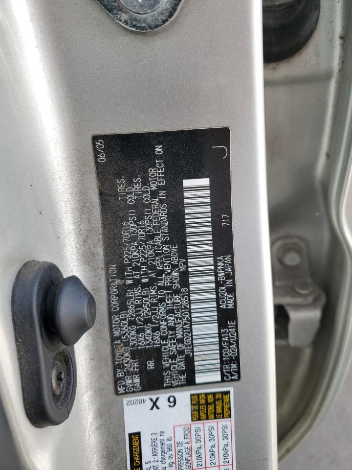 2005 Toyota Highlander VIN: JTEGD21A750128518 Lot: 56938965
