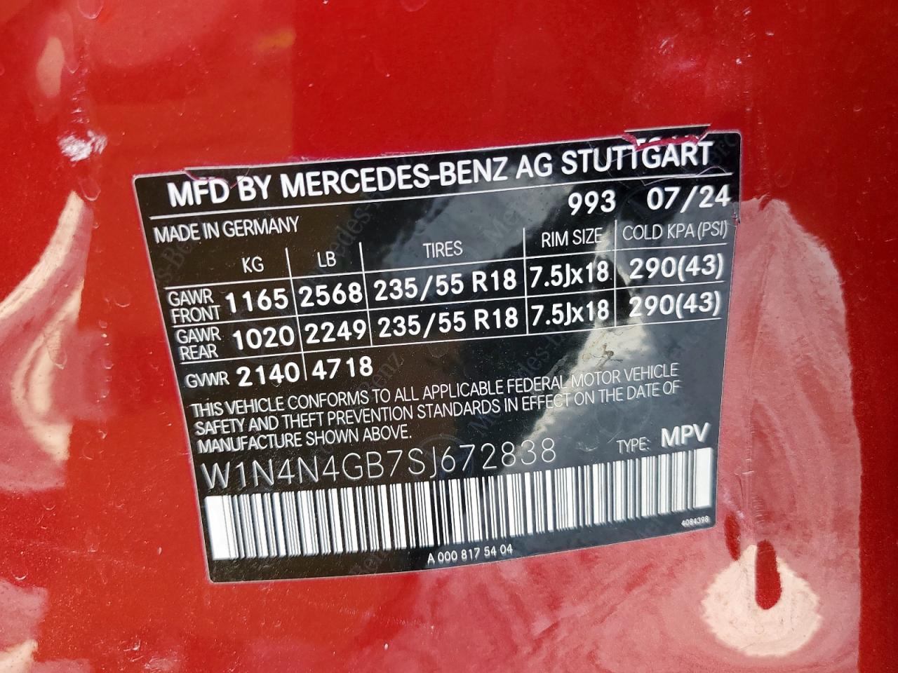2025 Mercedes-Benz Gla 250 VIN: W1N4N4GB7SJ672838 Lot: 57071485