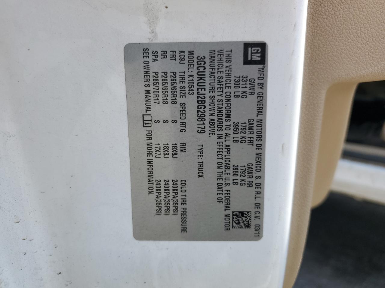 2011 Chevrolet Silverado K1500 Hybrid VIN: 3GCUKUEJ2BG298179 Lot: 58527255