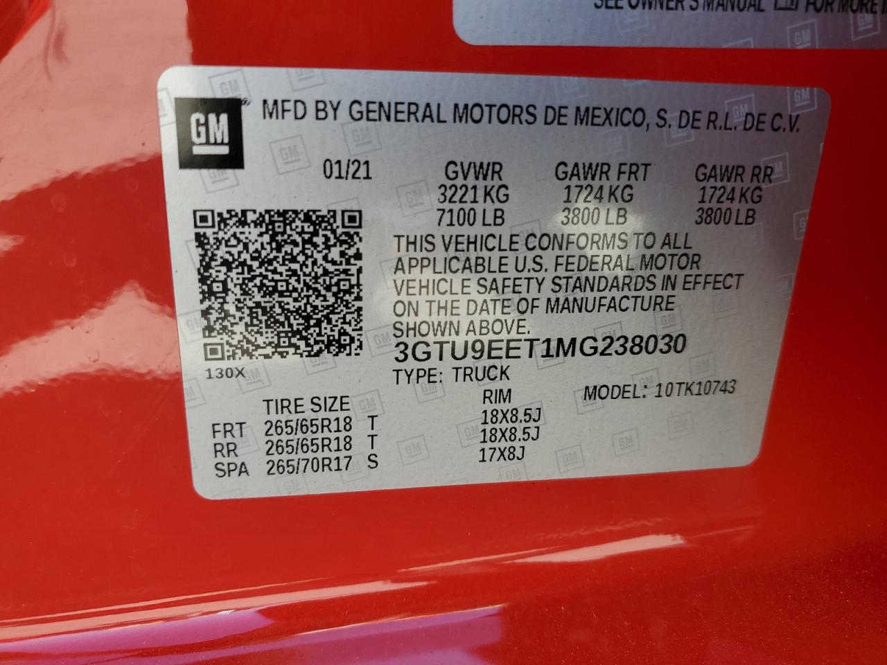 2021 GMC Sierra K1500 At4 VIN: 3GTU9EET1MG238030 Lot: 56984215