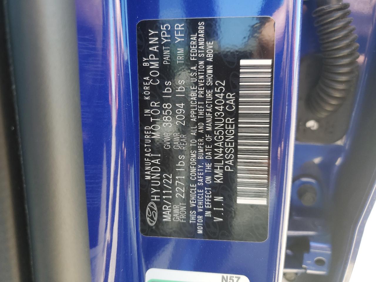 2022 Hyundai Elantra Sel VIN: KMHLN4AG5NU340452 Lot: 58180485