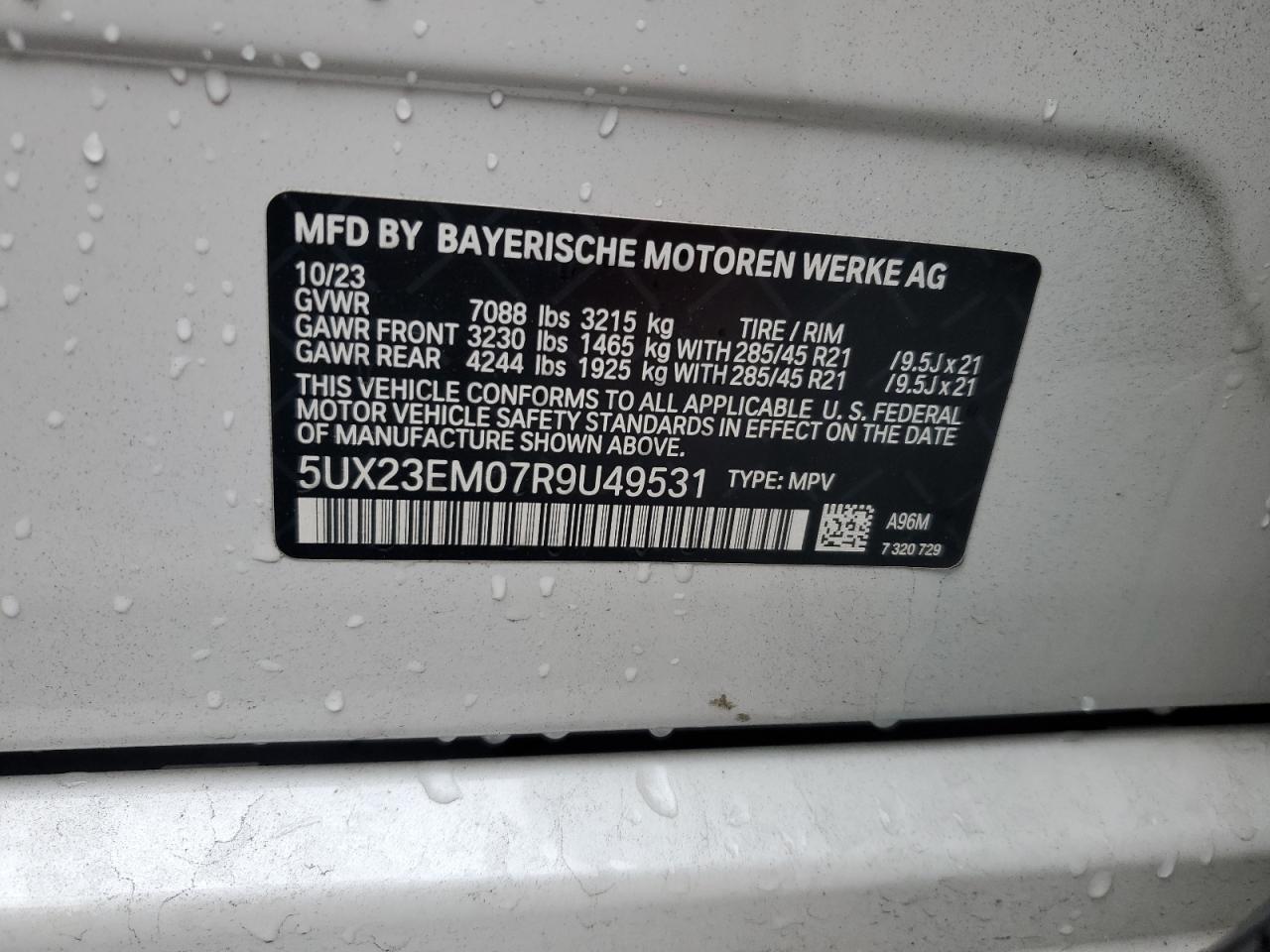 2024 BMW X7 xDrive40I VIN: 5UX23EM07R9U49531 Lot: 56645965
