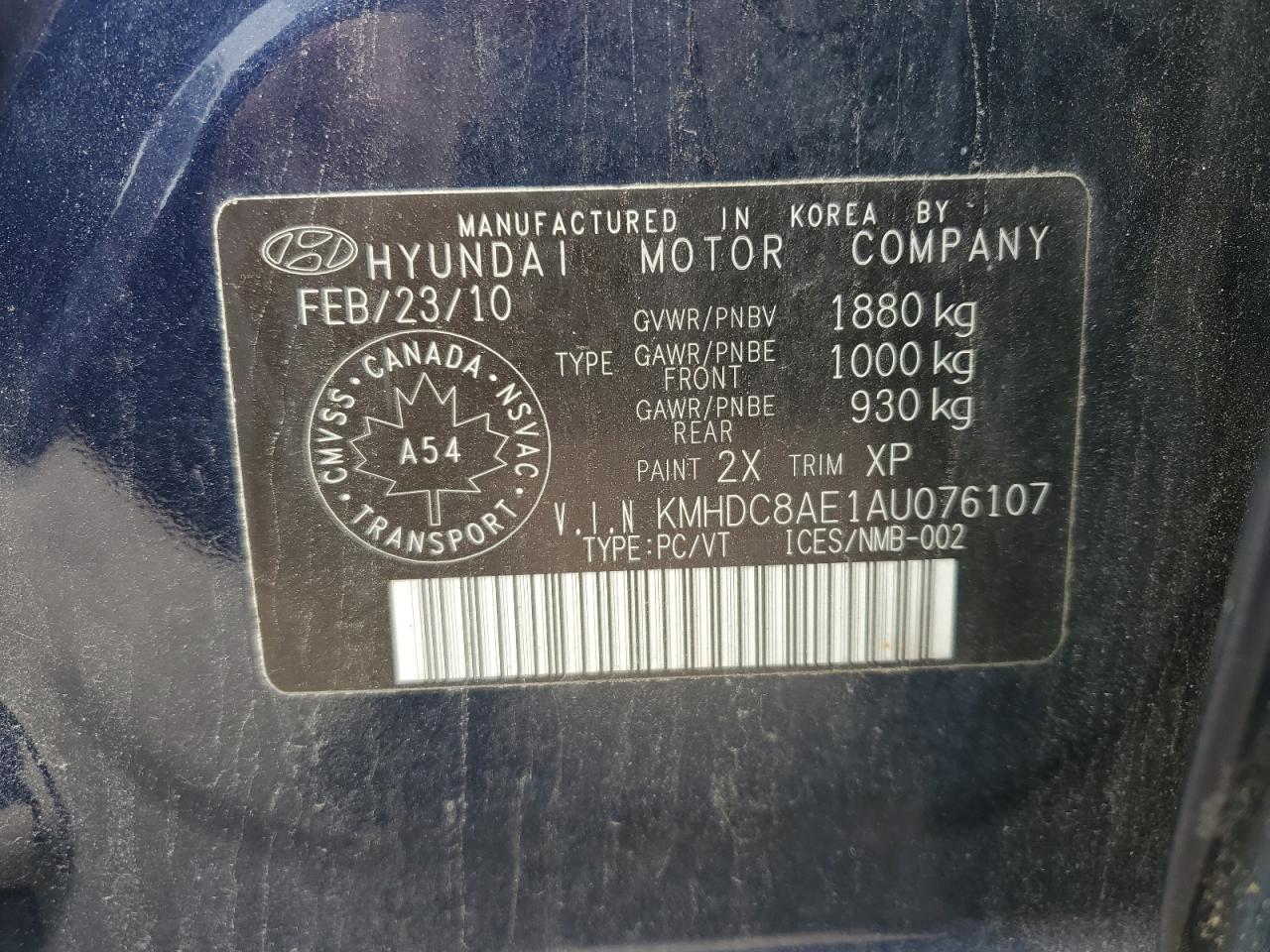 2010 Hyundai Elantra Touring Gls VIN: KMHDC8AE1AU076107 Lot: 56737455