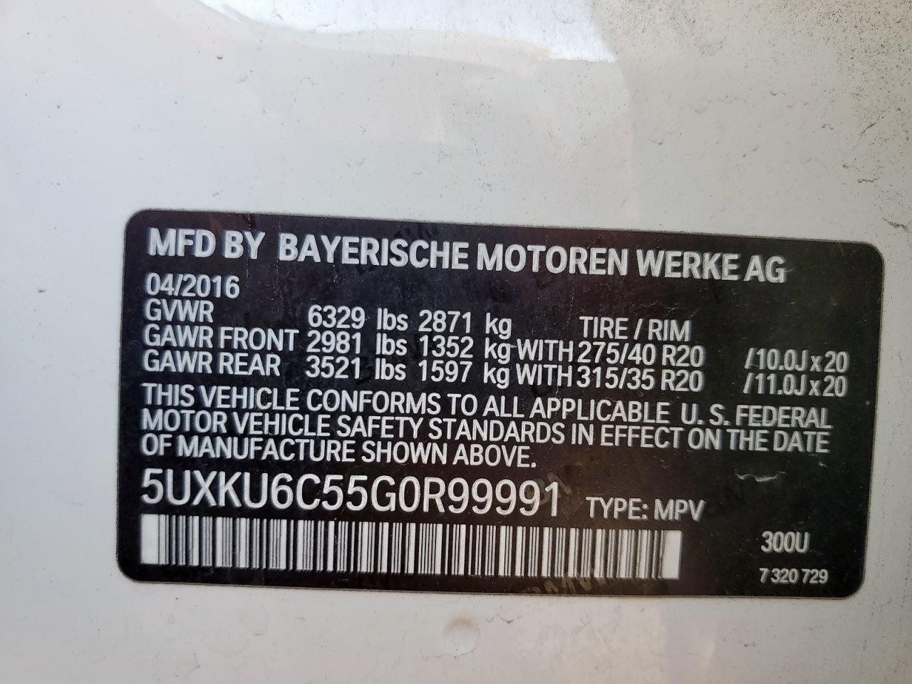 2016 BMW X6 xDrive50I VIN: 5UXKU6C55G0R99991 Lot: 56054075