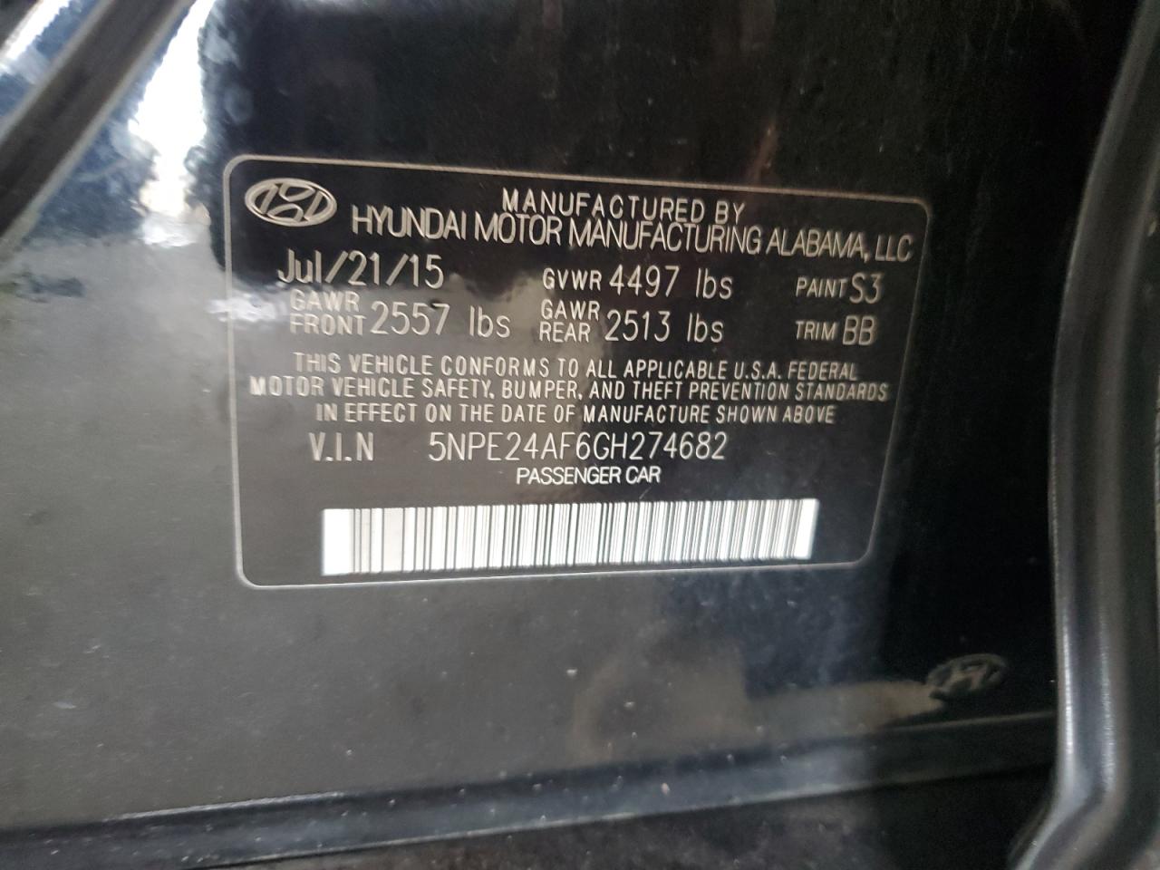 2016 Hyundai Sonata Se VIN: 5NPE24AF6GH274682 Lot: 56840265