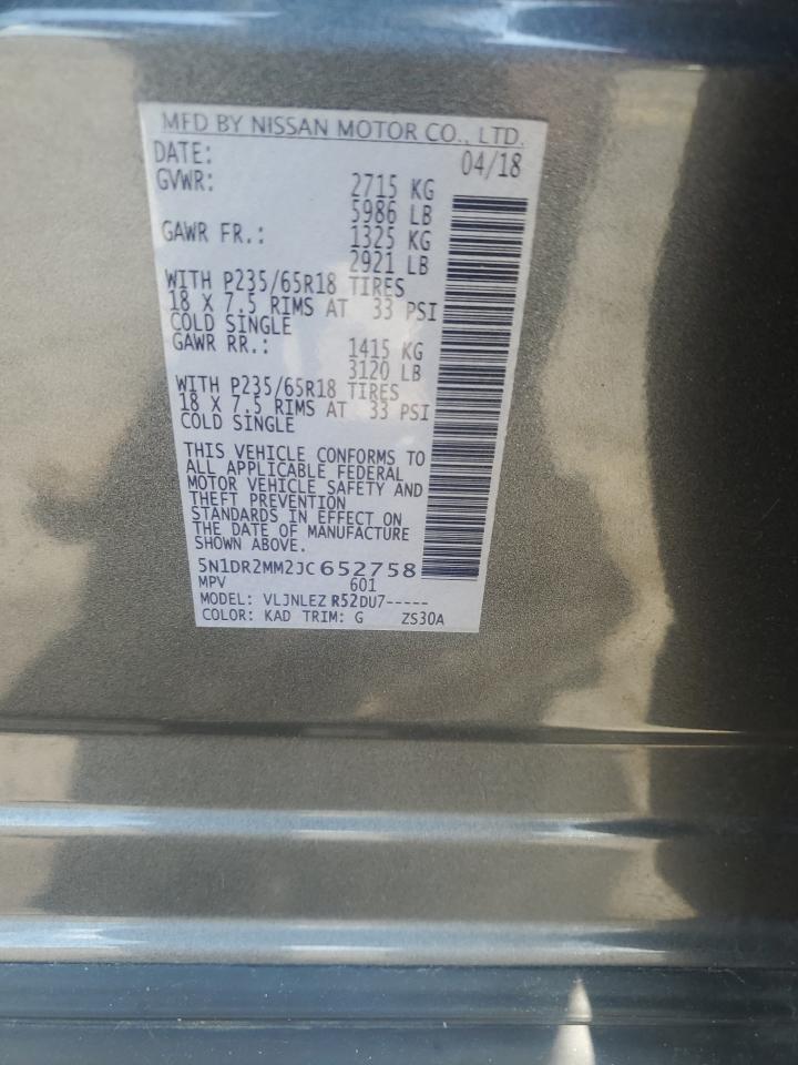 2018 Nissan Pathfinder S VIN: 5N1DR2MM2JC652758 Lot: 59143855