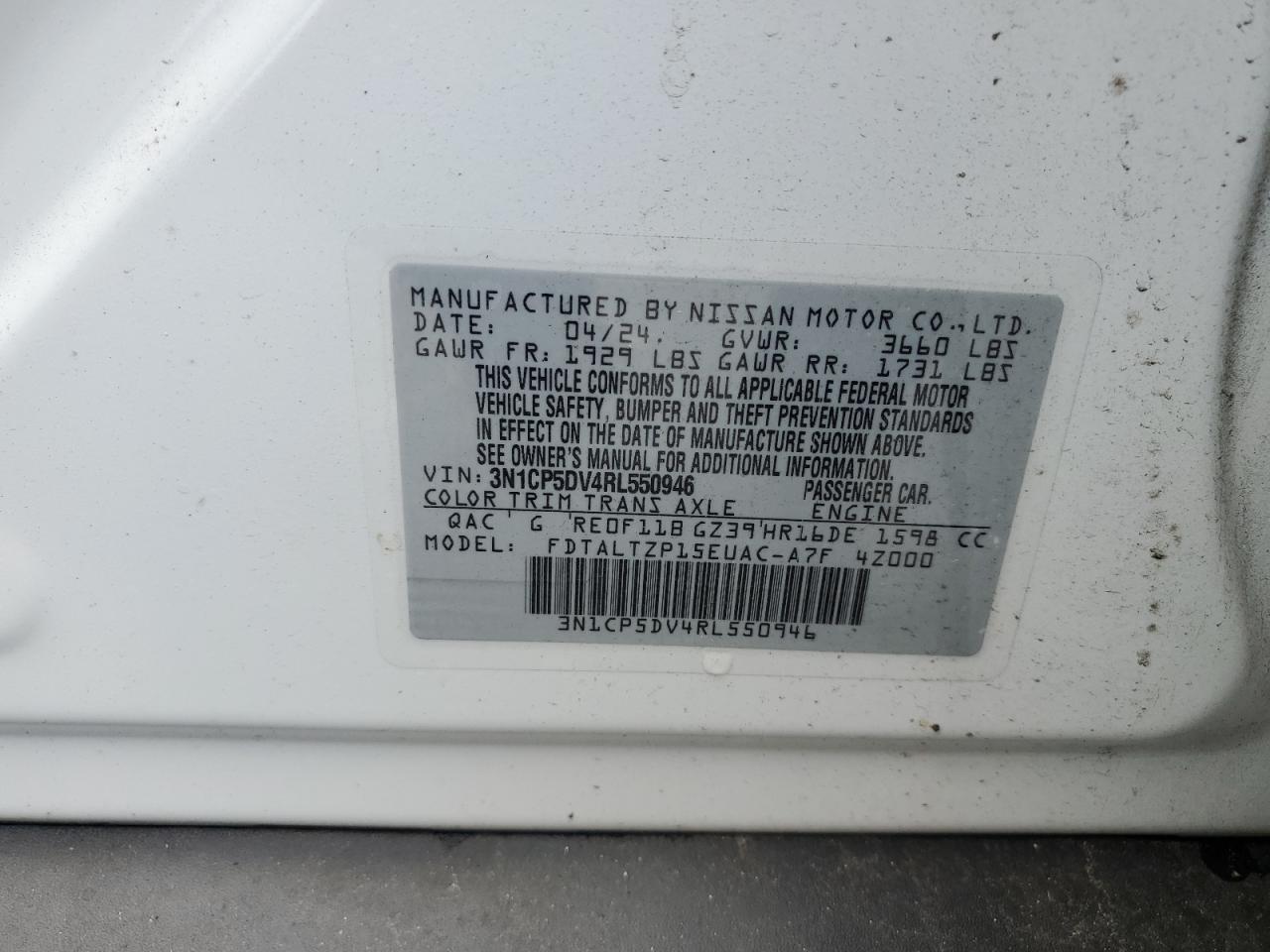 2024 Nissan Kicks Sr VIN: 3N1CP5DV4RL550946 Lot: 58859375