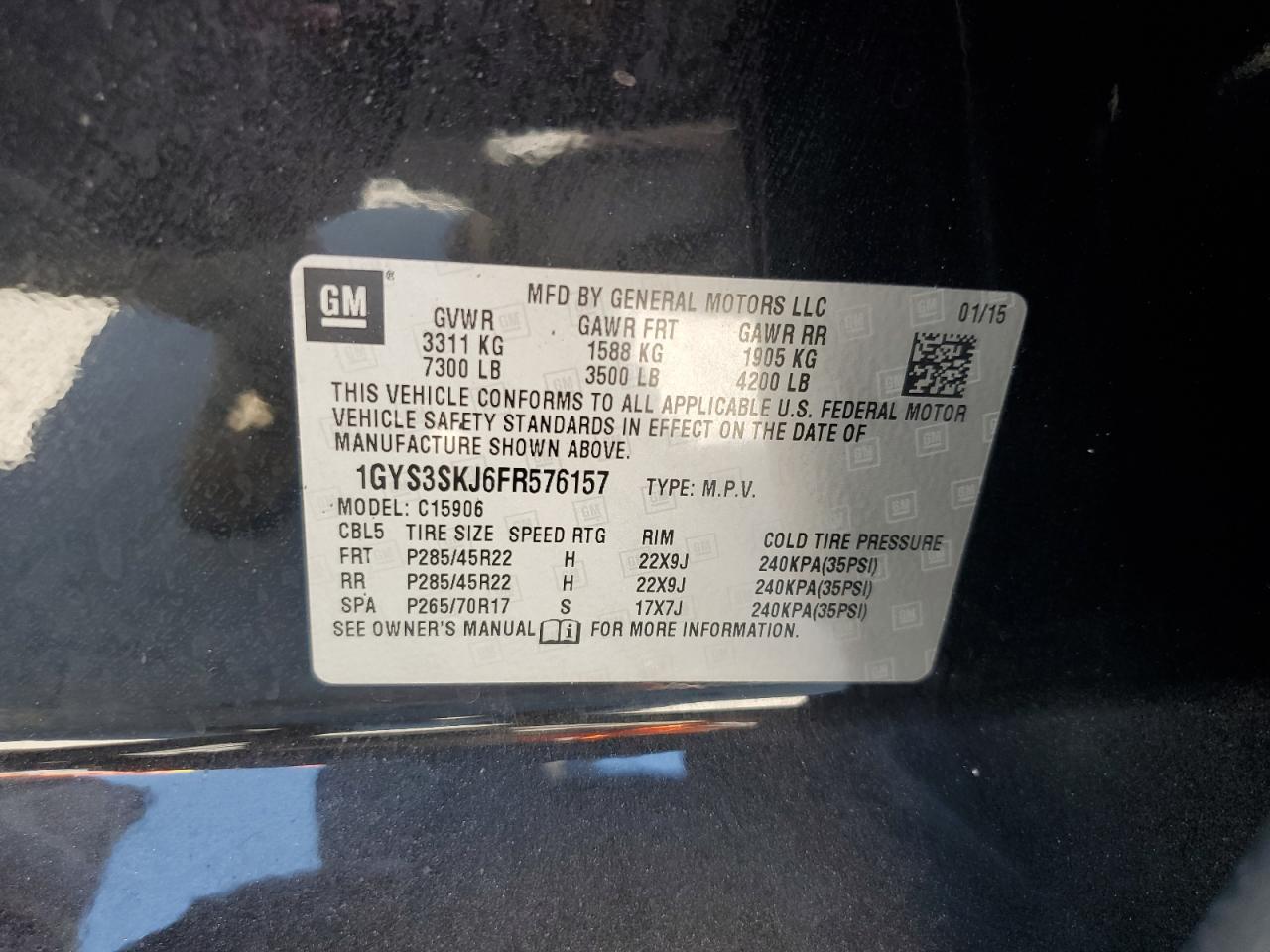2015 Cadillac Escalade Esv Luxury VIN: 1GYS3SKJ6FR576157 Lot: 56508125