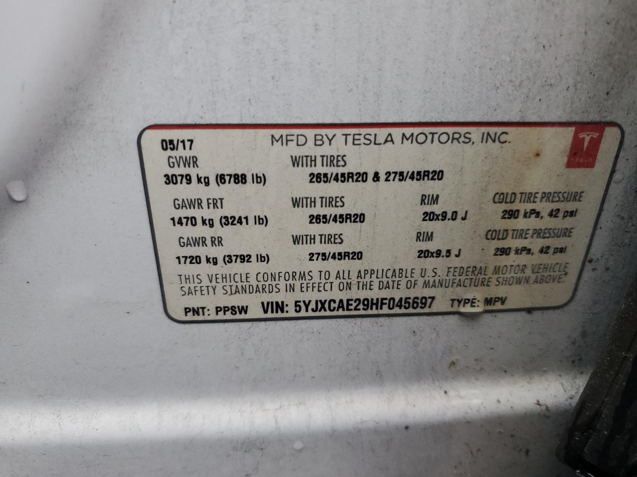 2024 Tesla Model X VIN: 5YJXCAE29HF045697 Lot: 56215485