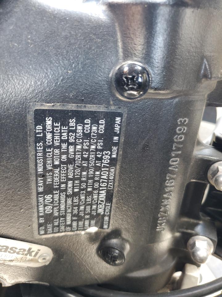 2007 Kawasaki Zx1400 A VIN: JKBZXNA167A017693 Lot: 56540245