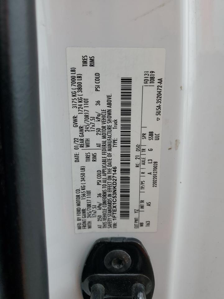 2022 Ford F150 Super Cab VIN: 1FTEX1C53NKD27146 Lot: 57395745