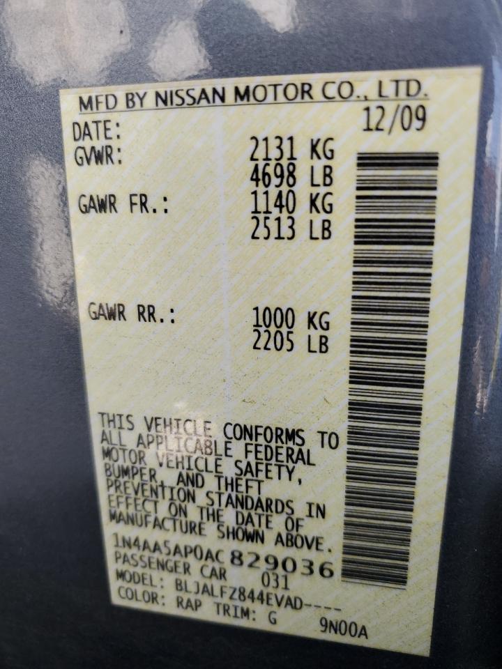 2010 Nissan Maxima S VIN: 1N4AA5AP0AC829036 Lot: 56487895