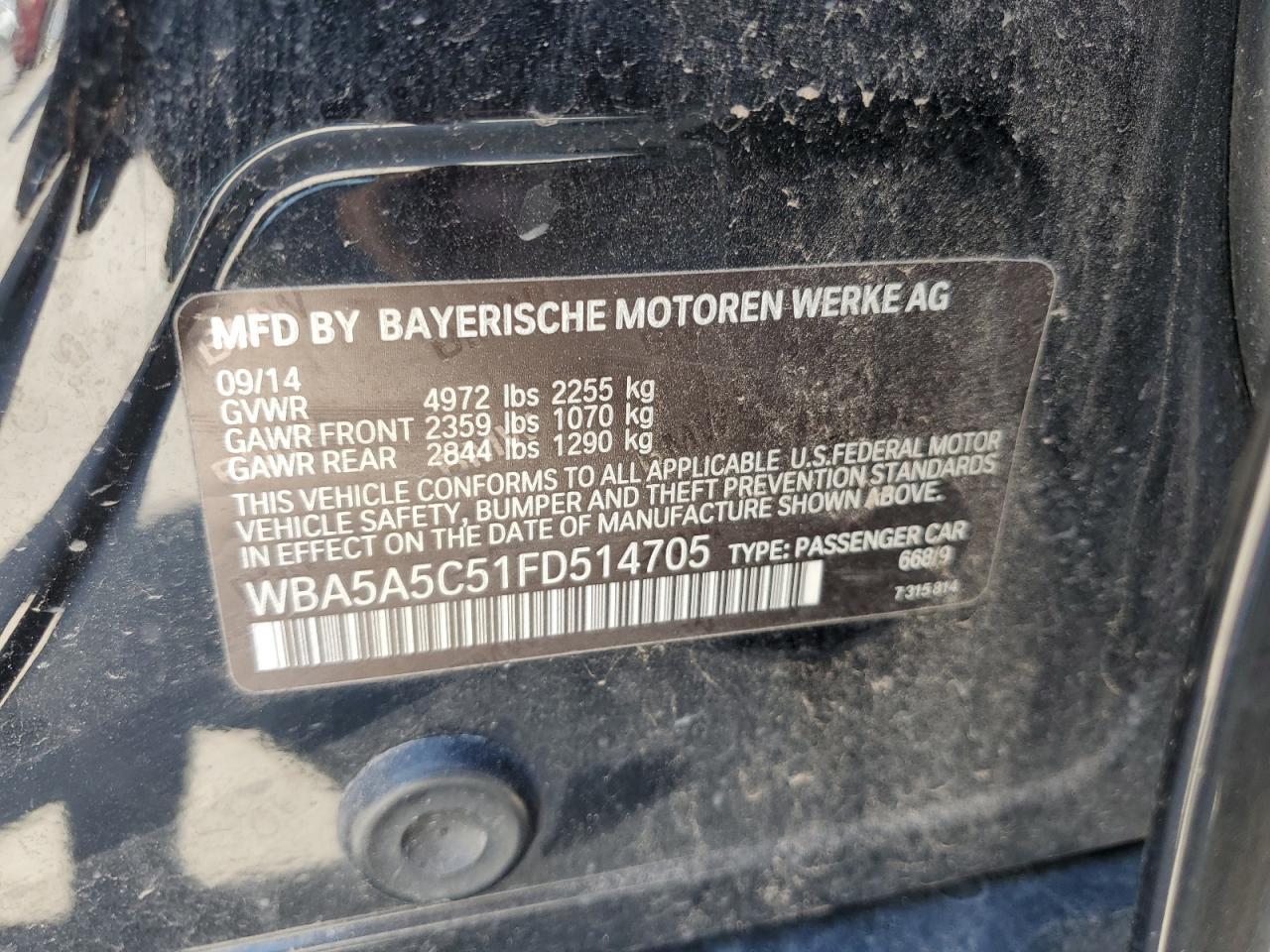 2015 BMW 528 I VIN: WBA5A5C51FD514705 Lot: 56888995