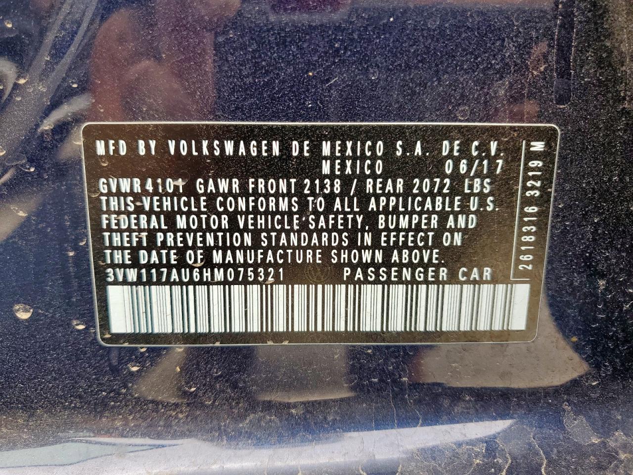 2017 Volkswagen Golf S VIN: 3VW117AU6HM075321 Lot: 55331445