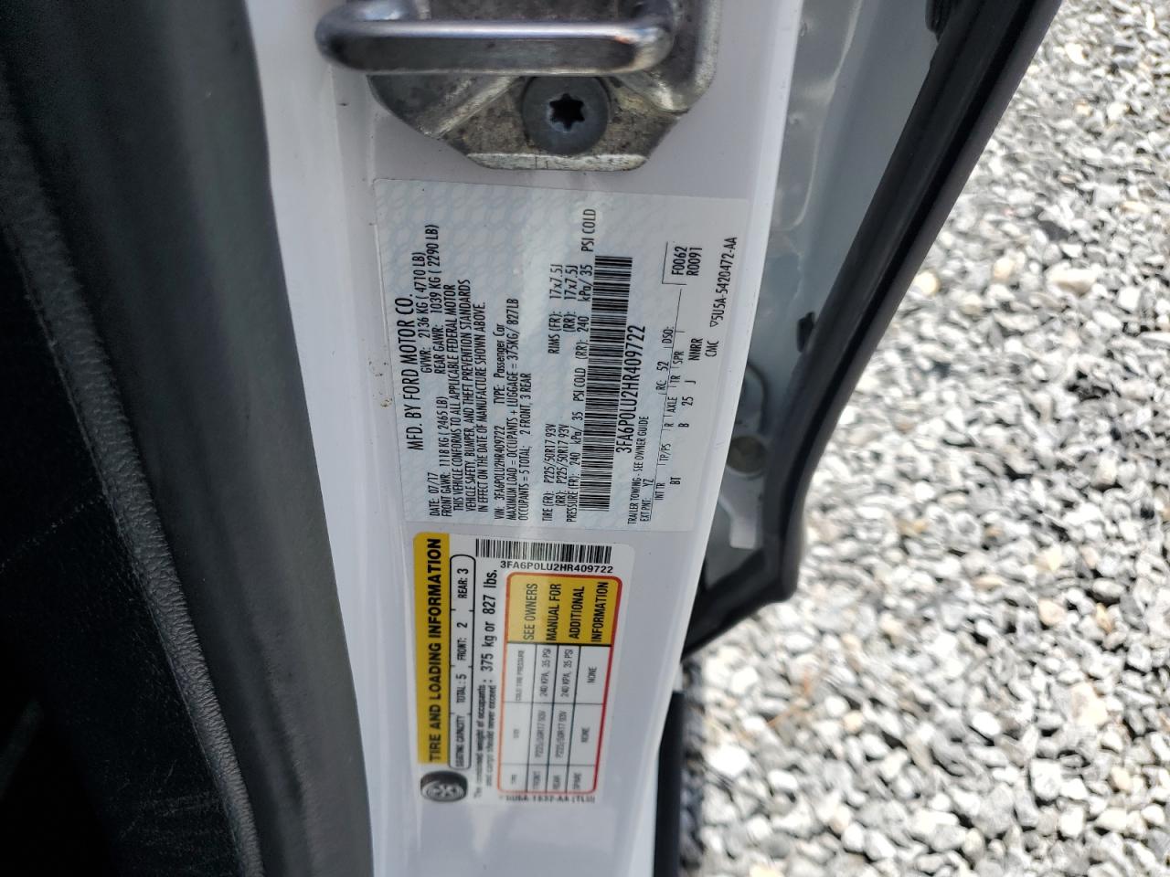 2017 Ford Fusion Se Hybrid VIN: 3FA6P0LU2HR409722 Lot: 56526255