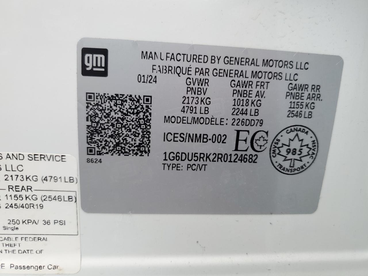 2024 Cadillac Ct5 Sport VIN: 1G6DU5RK2R0124682 Lot: 56396725