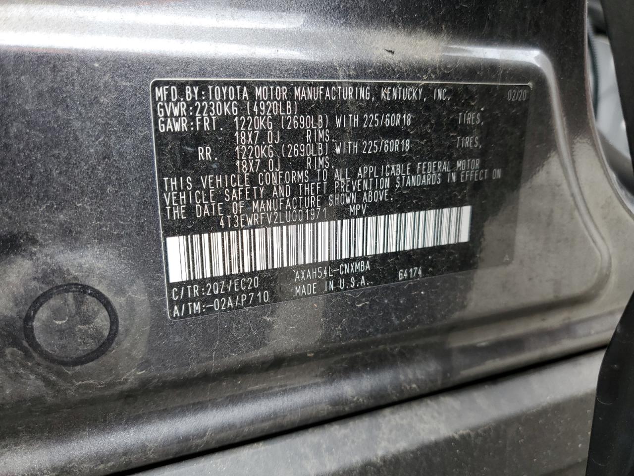 2020 Toyota Rav4 Xse VIN: 4T3EWRFV2LU001971 Lot: 55814225