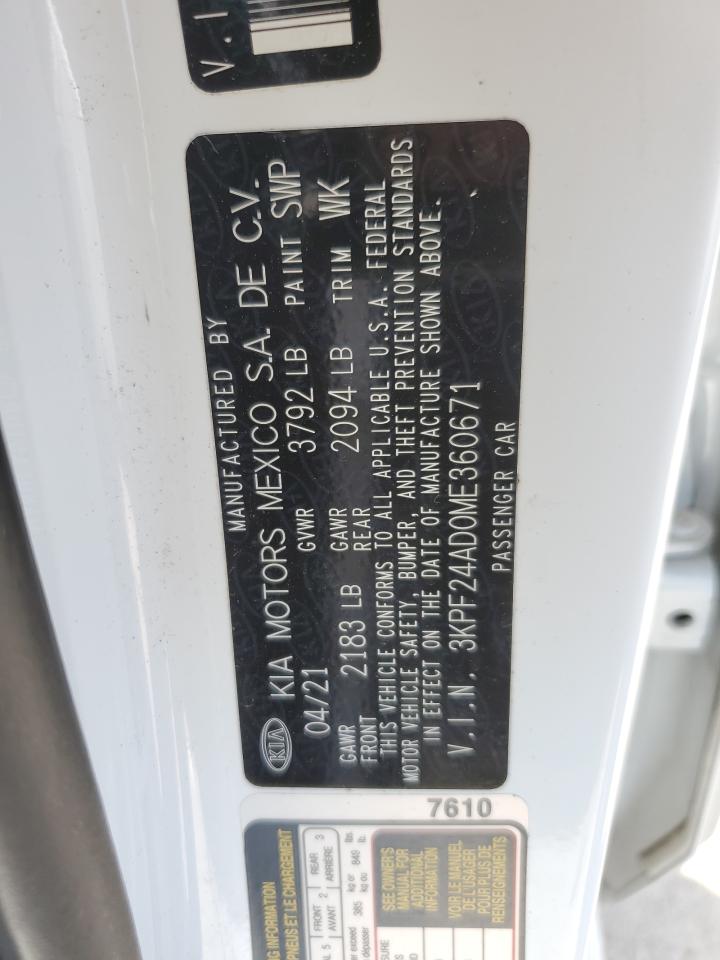 2021 Kia Forte Fe VIN: 3KPF24AD0ME360671 Lot: 56212885