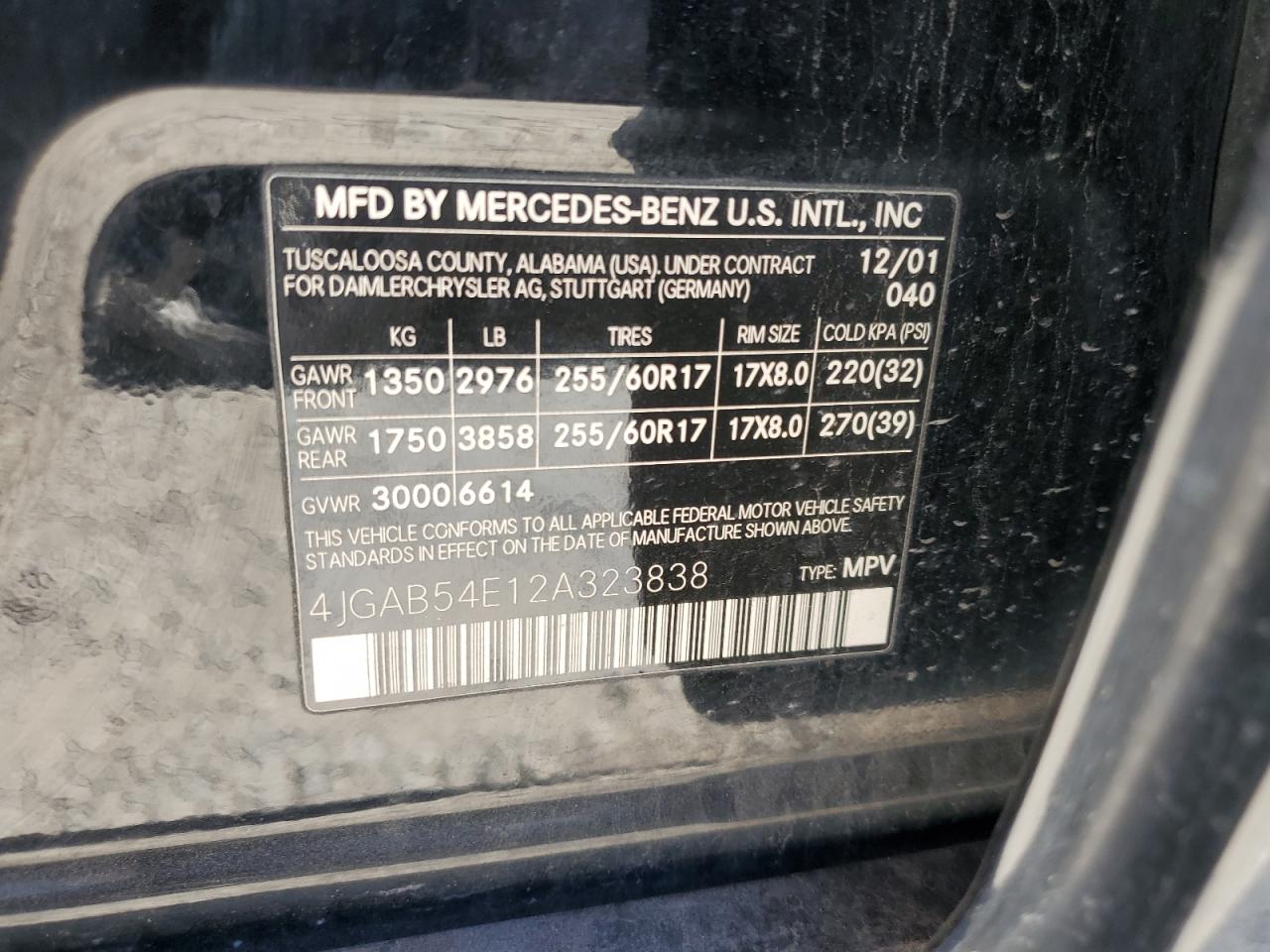 2002 Mercedes-Benz Ml 320 VIN: 4JGAB54E12A323838 Lot: 59057205