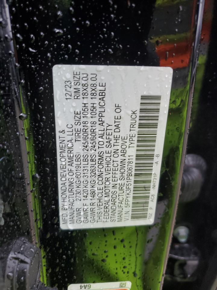 2023 Honda Ridgeline Rtl VIN: 5FPYK3F51PB067811 Lot: 56795995