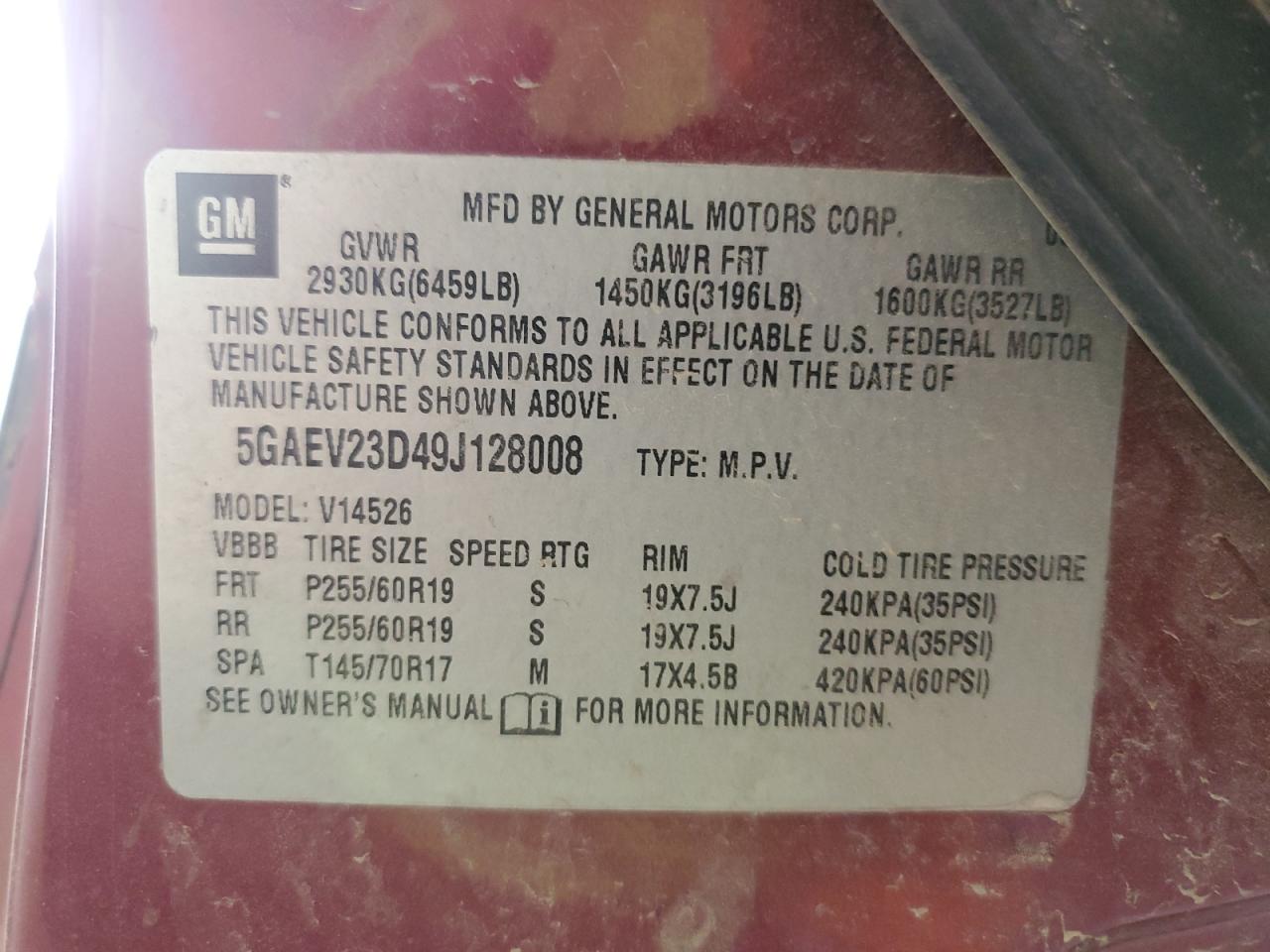 2009 Buick Enclave Cxl VIN: 5GAEV23D49J128008 Lot: 57164985