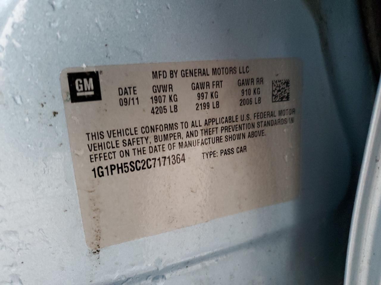 2012 Chevrolet Cruze Ltz VIN: 1G1PH5SC2C7171364 Lot: 66989125