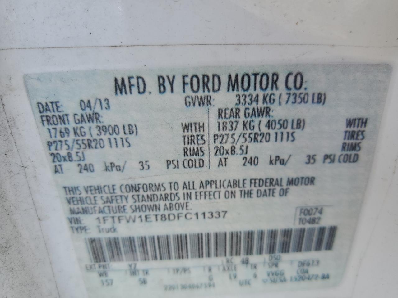2013 Ford F150 Supercrew VIN: 1FTFW1ET8DFC11337 Lot: 56869125