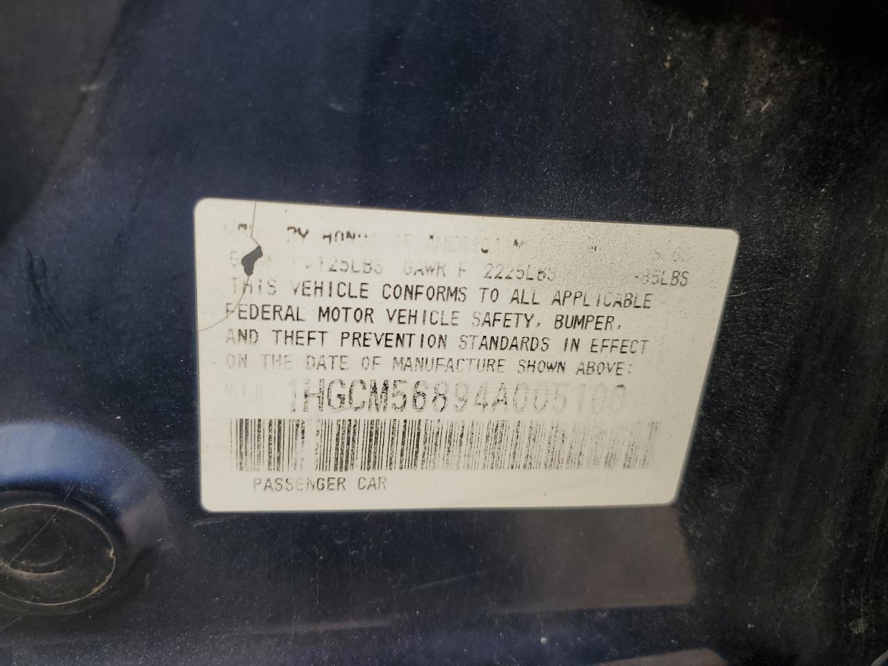 2004 Honda Accord Ex VIN: 1HGCM56894A005100 Lot: 58940775