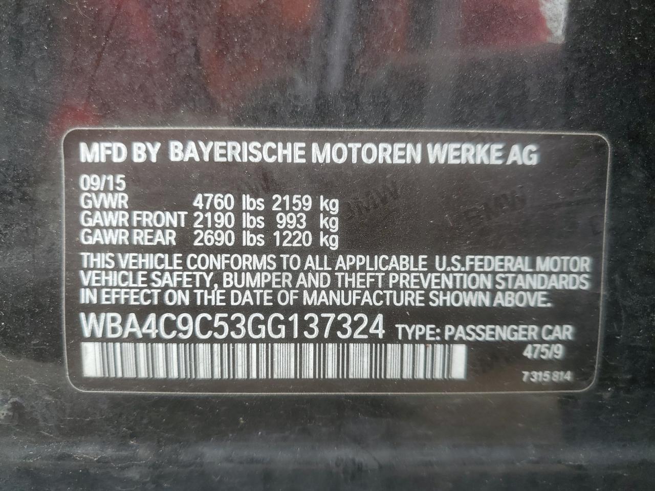 2016 BMW 428 Xi Gran Coupe Sulev VIN: WBA4C9C53GG137324 Lot: 56795105