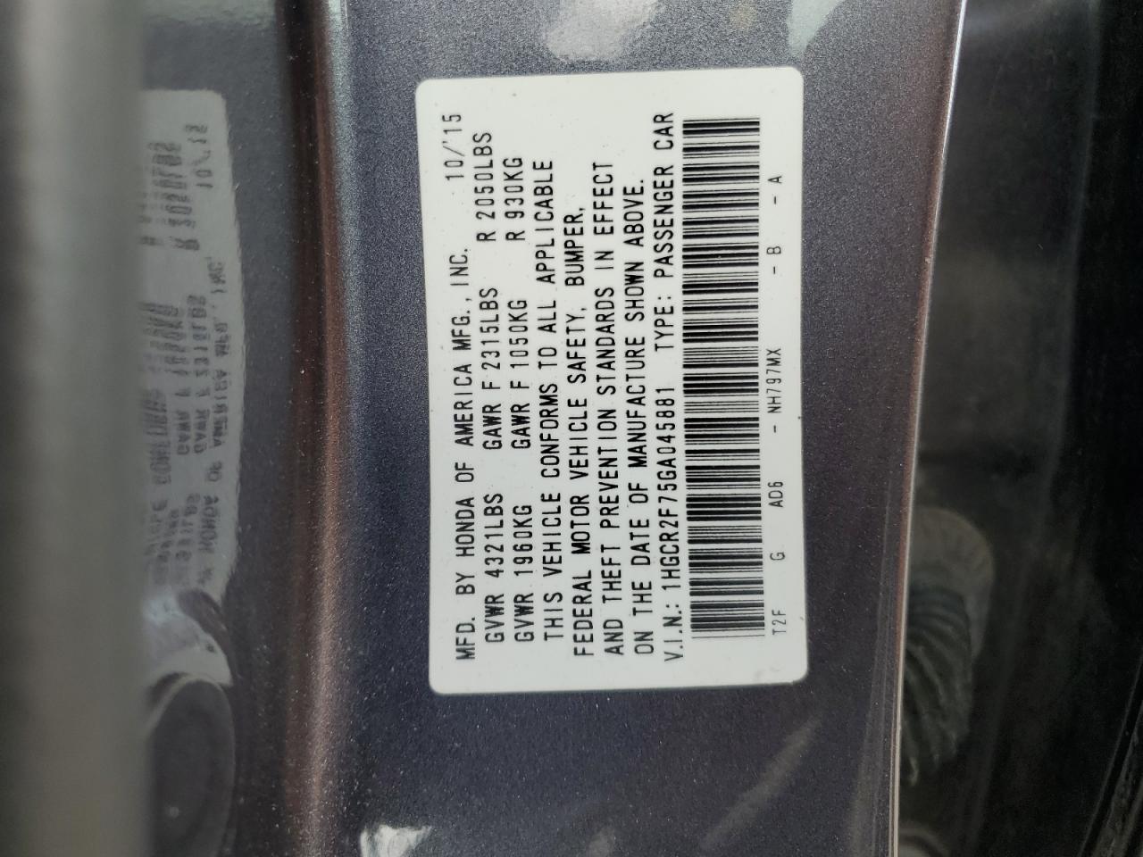 2016 Honda Accord Ex VIN: 1HGCR2F75GA045881 Lot: 56364635