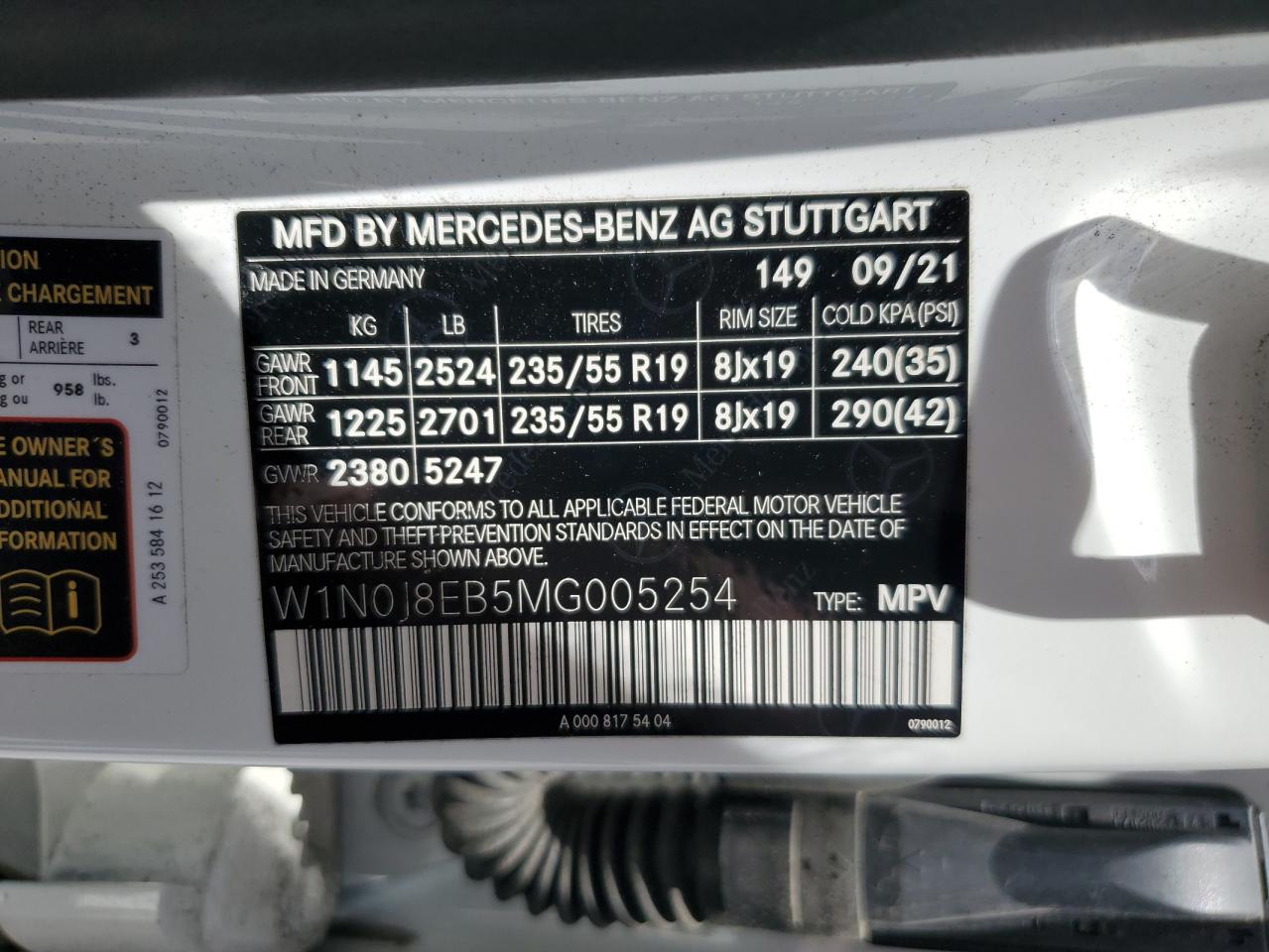 2021 Mercedes-Benz Glc Coupe 300 4Matic VIN: W1N0J8EB5MG005254 Lot: 54585845