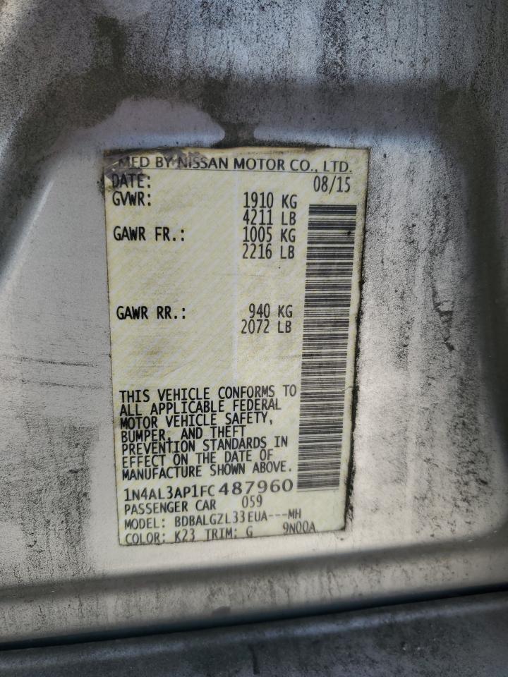 2015 Nissan Altima 2.5 VIN: 1N4AL3AP1FC487960 Lot: 56854825
